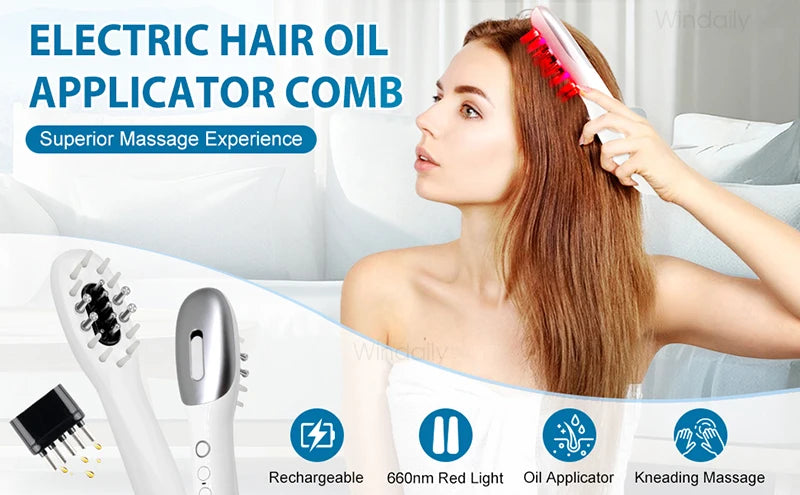 Electric Hair Oil Applicator & Scalp Massager with Light Therapy