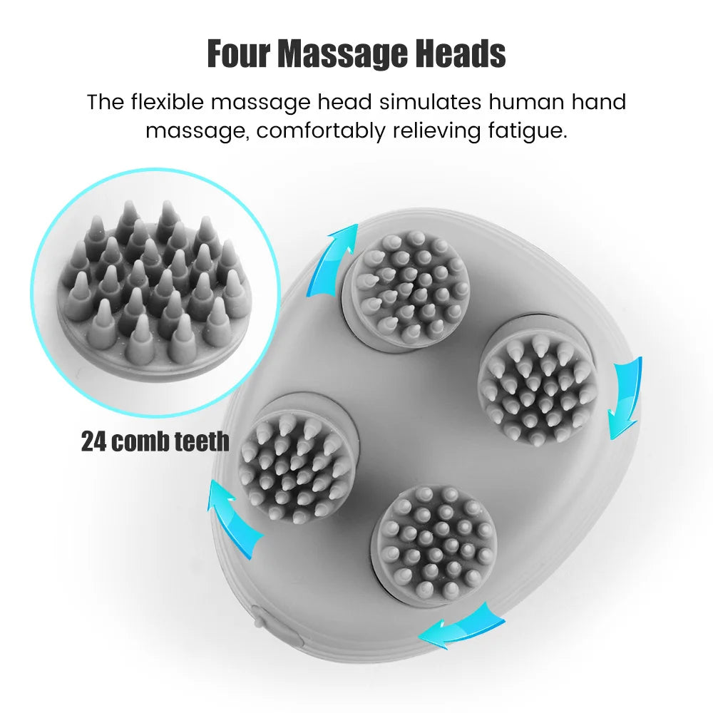 Electric Scalp Massager with 4 Kneading Heads for Hair Growth & Relaxation